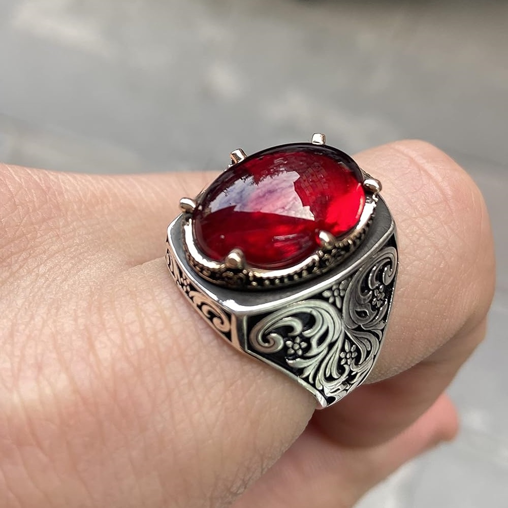 خاتم مصنوع يدويًا من الفضة الإسترلينية عيار 925 على شكل تمثال مسجد فيروزي